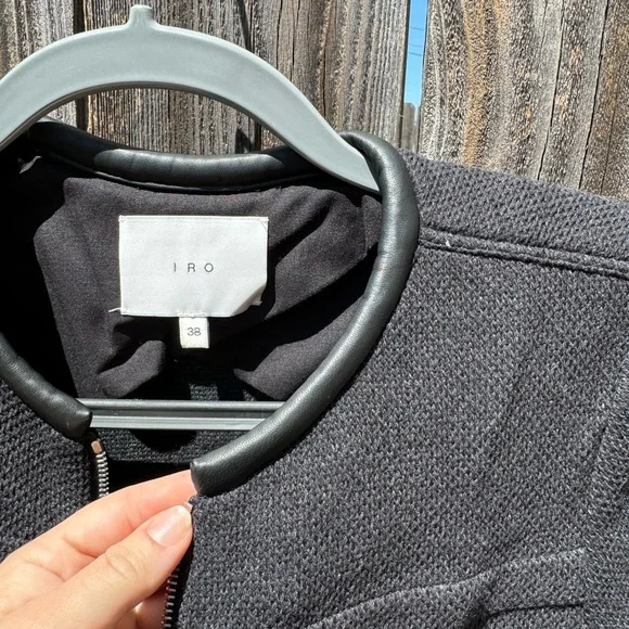 Iro Clever Wool and Lambskin Leather Jacket Charcoal Grey and Black Zip-Up 38/6 - Picture 7 of 13